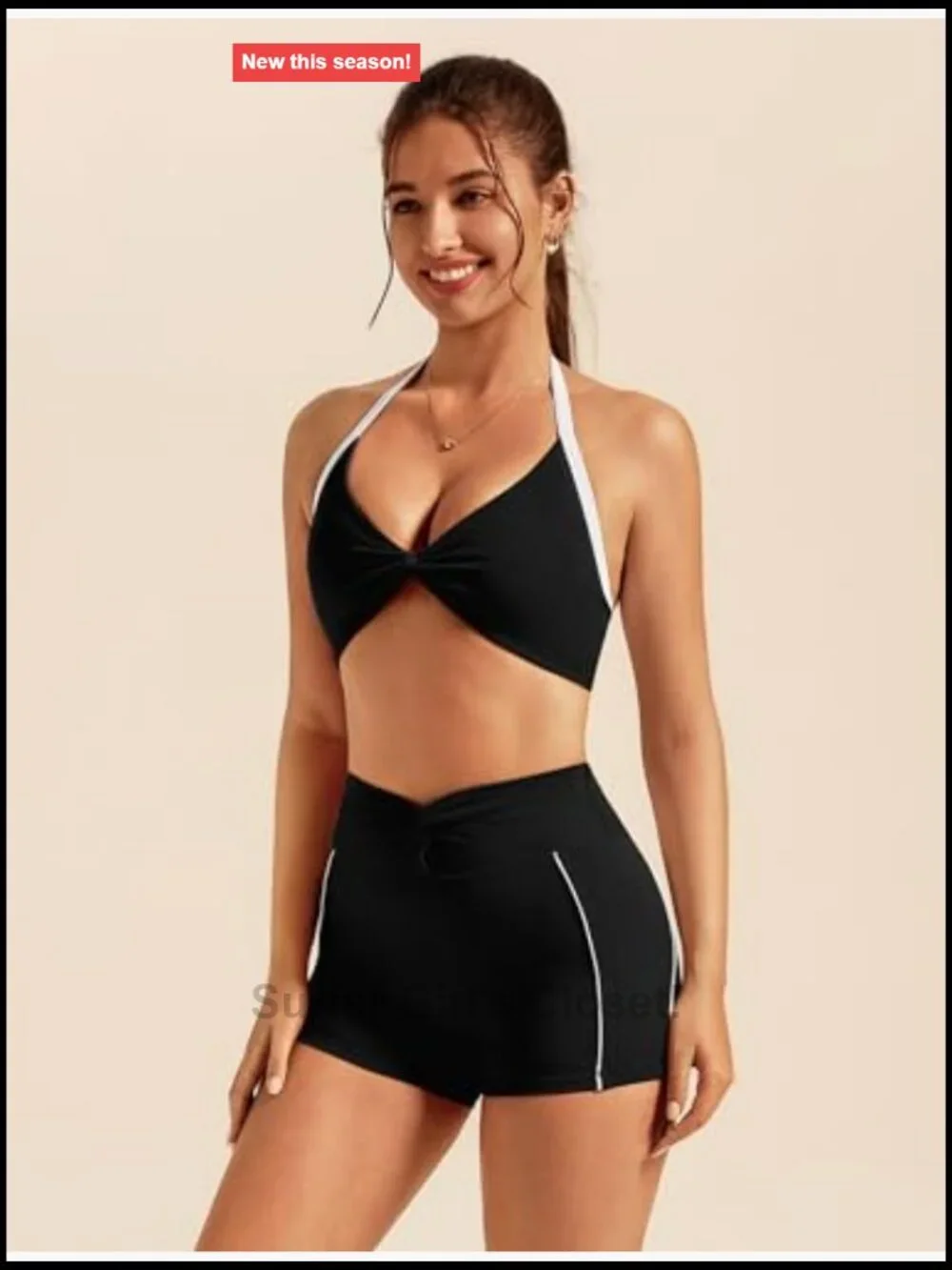 Knot Front Halter Top and High Waisted Butt-lifting Shorts Active Jogger Set - Picture 3 of 6